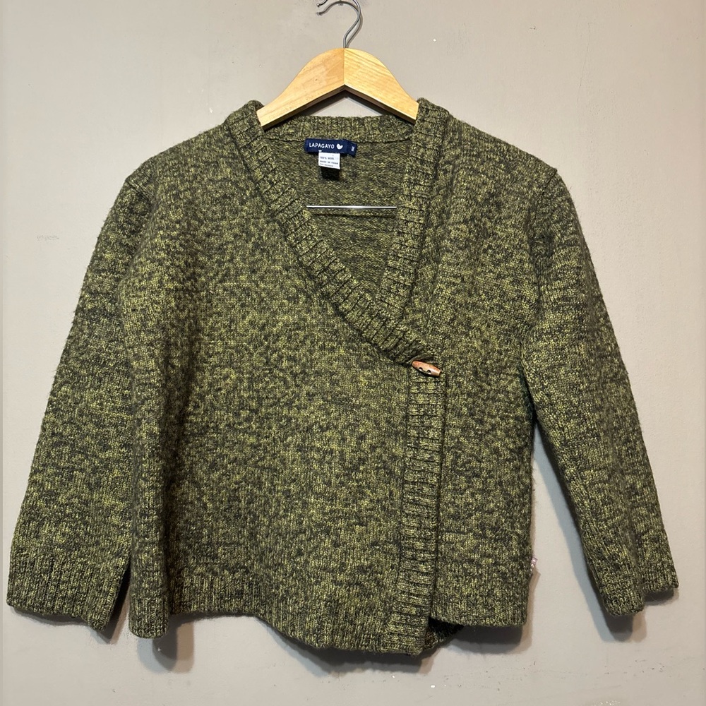 LAPAGAYO Holland Wool Toggle Closure Asymmetrical Cardigan Classy Fisherman Core